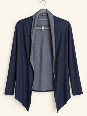 Necessitees Heathered Navy Blue Waterfall Open Front Cardigan S